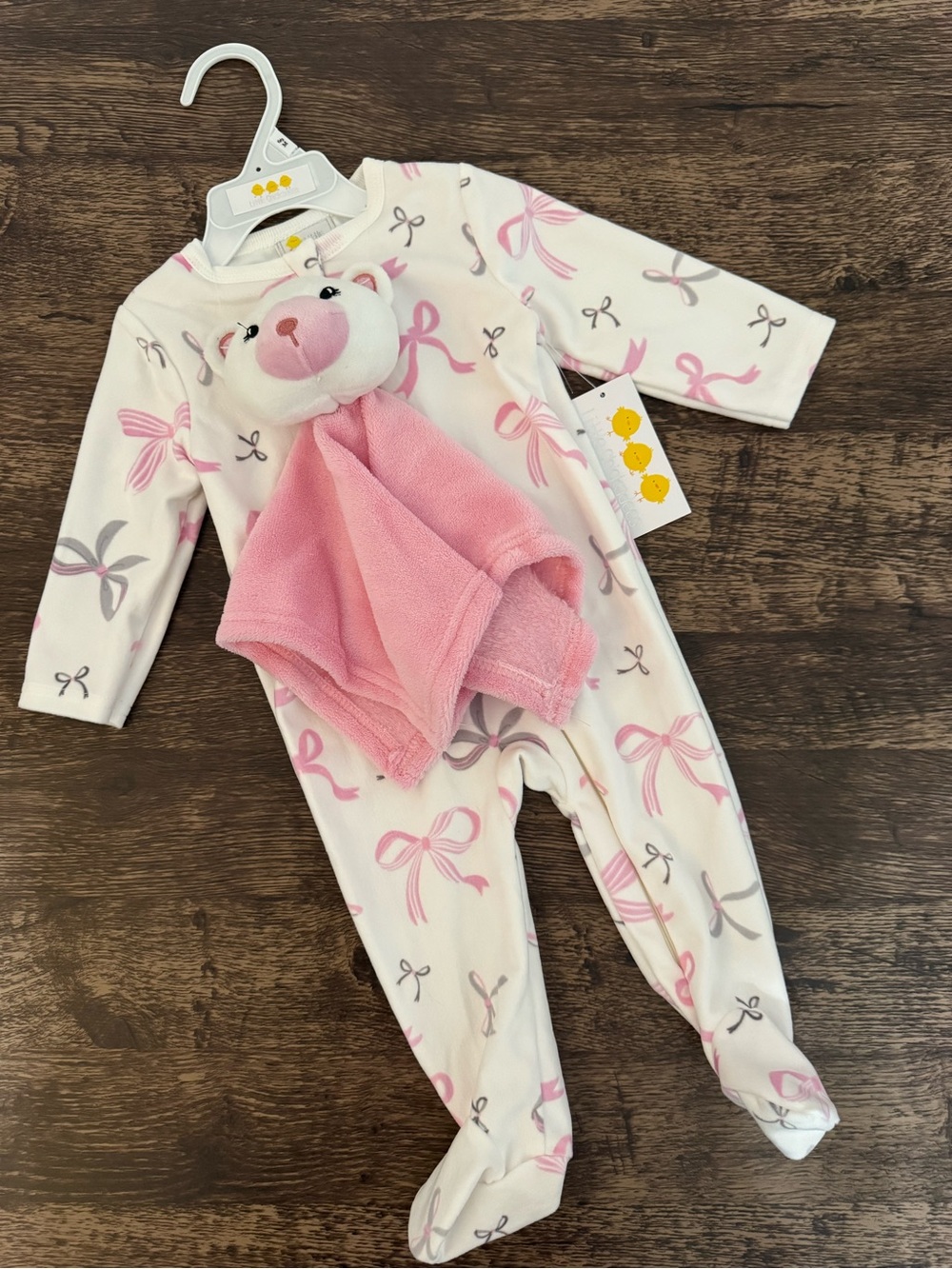 NWT Little Chickadees Baby Girl Bow Footie Pajamas Lovey 6/9M Pink
